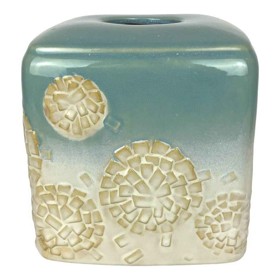 Caja de pañuelos de cerámica DKNY Donna Karan New York soporte verde azulado blanco mamás dientes de león Foto 4 de 4