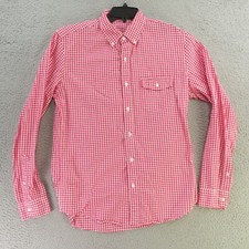 J Crew Shirt Mens Medium Red Gingham Long Sleeve Button Up Lightweight Oxford