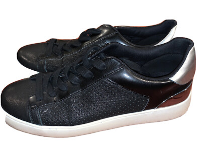 EUC Women's Nine West Prokos Black Leather Sneakers US 8M Perforated Lace Up
