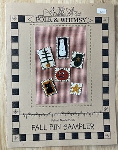 Folk & Whimsy Pattern FOLKART NEEDLE PUNCH ~ 6 Designs Fall Pin Sampler