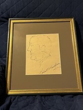 Original Sketch Of Hubert Humphrey, Autographed By Him, Framed 16”x 14”