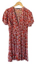 Zara Pink Red Floral Deep Vneck Flutter Dress XS