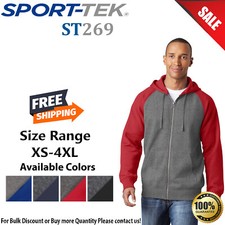 Sport-Tek Mens Long Sleeve Raglan Colorblock Full Zip Hooded Fleece Jacket ST269