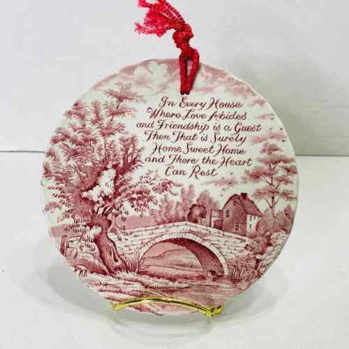 VTG Burleigh Ironstone Wall Plate "A Home Song"  by Henry van Dyke in Red/White - Picture 1 of 8
