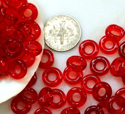 Large Hole 9mm. Donut Beads, Rings, Siam Red w/Gloss Finish, Czech 20 Pcs, w56