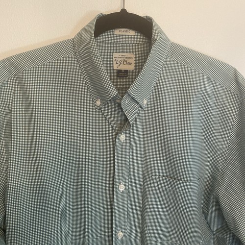 J Crew Tailored Mens Long Sleeve Button Down Shirt Green White Check