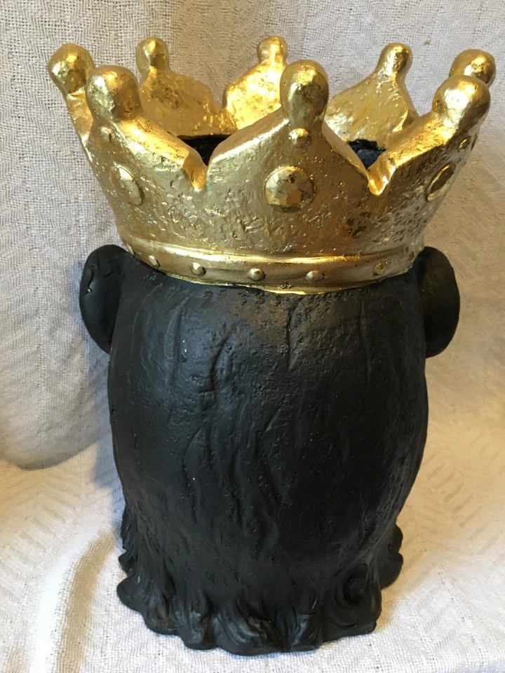 15X15X10" Art Pottery Molded Ceramic Resin Black Gorilla Crown Head Bowl or Pot - Image 3 of 4