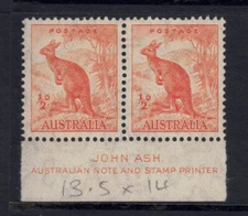 AUSTRALIAN PRE DECIMAL STAMPS - 1938 HALFd DEEP ORANGE KANGAROO 178Cz, Cof A WMK
