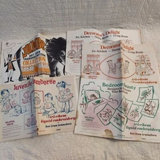 Lot of 5 Tri Chem Hot Iron Transfers Books 1950s 1960s Vintage Designs - USED