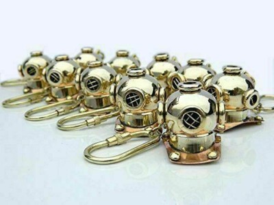 Lot Of 50 PCs Solid Brass Polish Mini Diving Helmet Key Chain Key Ring Gift Item
