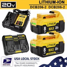 For DeWalt 20V 20 Volt Max 8.0AH Lithium Ion Battery / Charger DCB206-2 DCB200-2