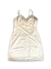 Vintage Vassarette Hollywood S 28 Ivory Half Slip With Brown Lace at Bra and Hem