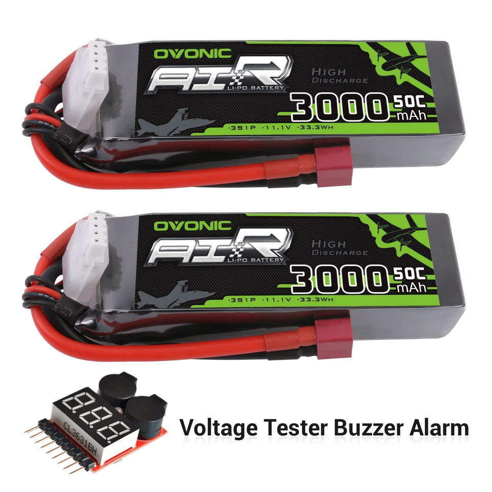 2X Ovonic 3000mAh 3S Lipo Akku 11.1V 50C T+Lipo Voltage Tester für RC Auto Boot