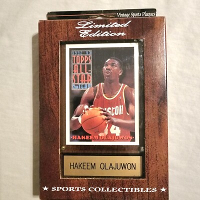 Vintage Hakeem Olajuwon 1992-1993 Topps All-Star Wooden Plaque Rare Rockets 90s