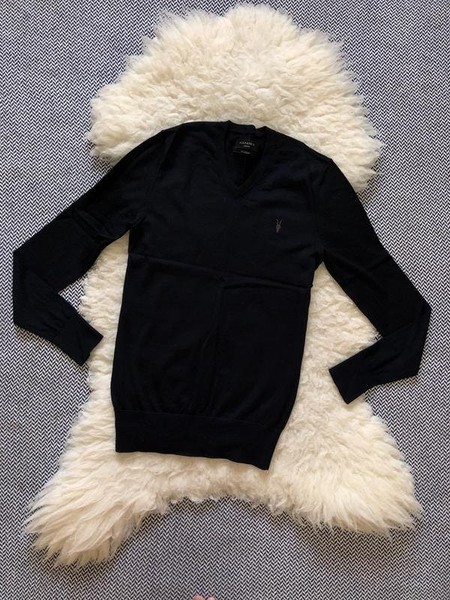 Men AllSaints Sweater Navy Wool 34 / XS / 42