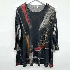 Jess & Jane Guilded Top Shirt Large Sheer Brushed Loose Knit Artsy Indie USA New