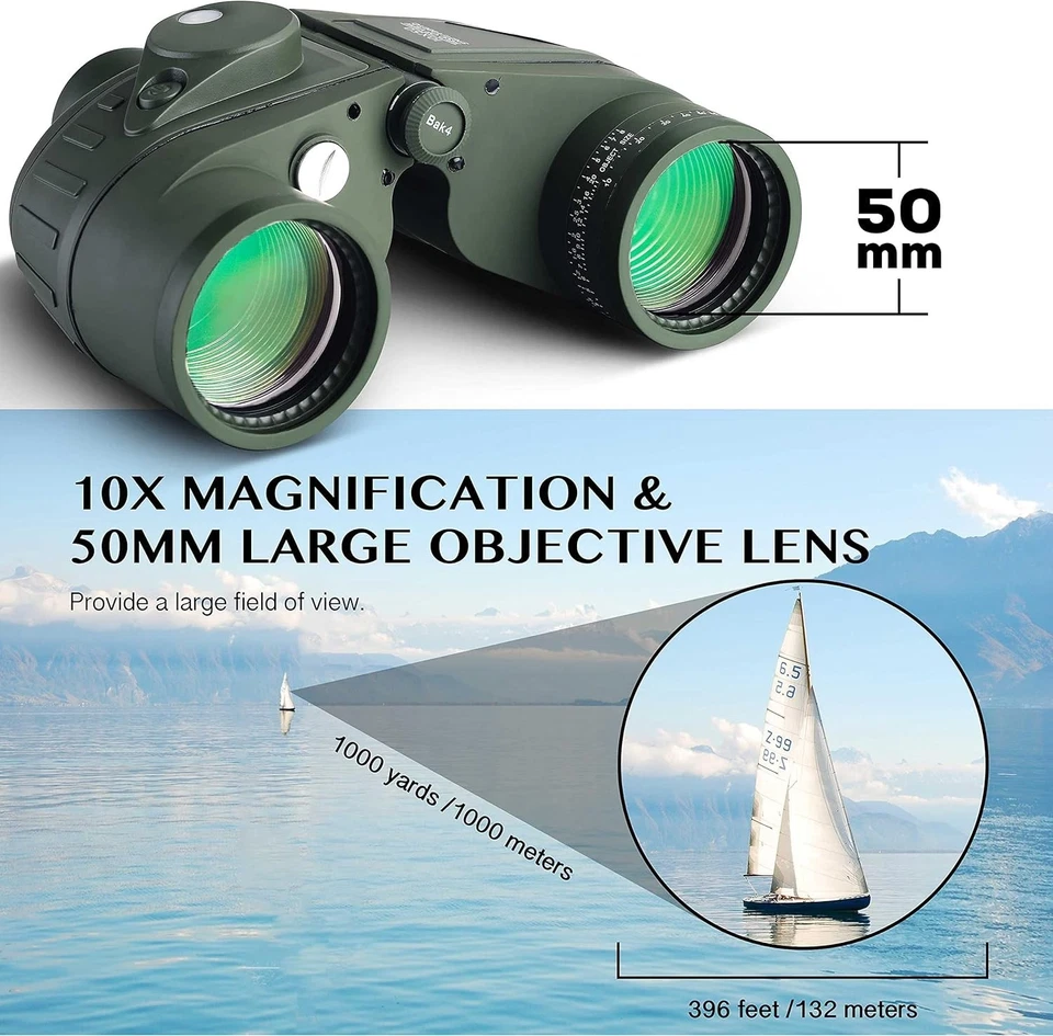 Marine Binoculars for Adults 10x50 with Diopter Adjustment - Image 4 of 4