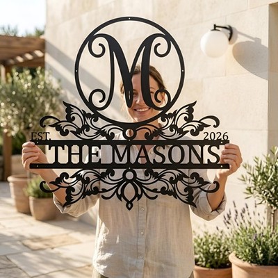 Custom Monogram Wall Art, Family Name Metal Sign, Wedding Gift Idea