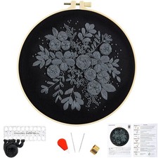 Crafmanoe Embroidery Kits for Beginners Adults, Black Flowers 8Inch, H2036