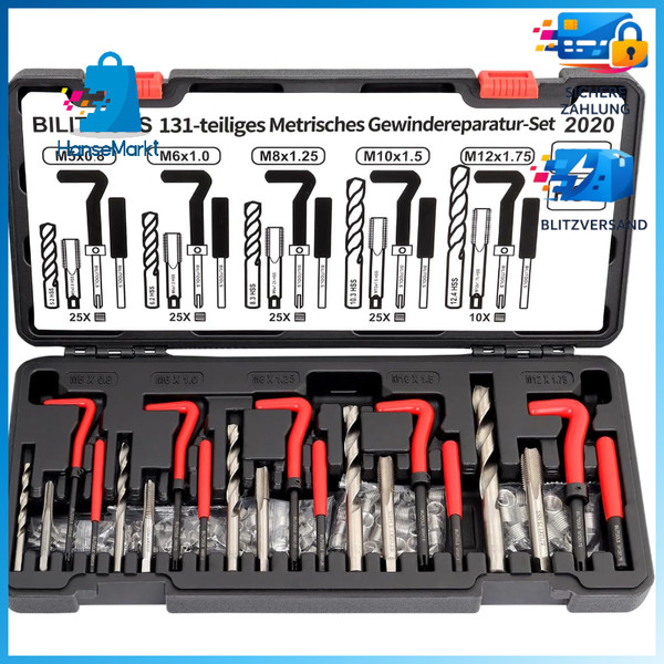 Gewindereparatursatz 131Tlg Helicoil M5-M12 Reparatur Werkzeug Set Metall-image