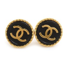 Echte CHANEL Vintage CC Logo Clip auf Ohrringe Gold/Schwarz...