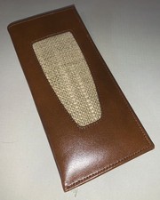 Vintage Buxton Eyeglasses Case - soft brown leather with woven inset, beautiful 