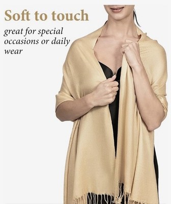 Achillea Large Soft Silky Pashmina Shawl Wrap Scarf Color Champagne 72x27 Inches