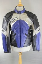 TEXPORT SCHWARZ, BLAU & SILBER LEDER BIKER JACKE MIT CE ELLENBOGENPANZERUNG 40 INCH
