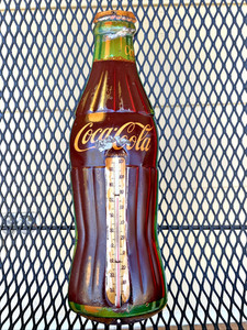 Vintage 1950s Coca-Cola Bottle Tin Advertising Thermometer Robertson USA Working