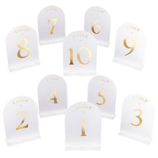 10 Arch Gold Foil Table Numbers 1-10 5x7 inch with Stand for Wedding Party