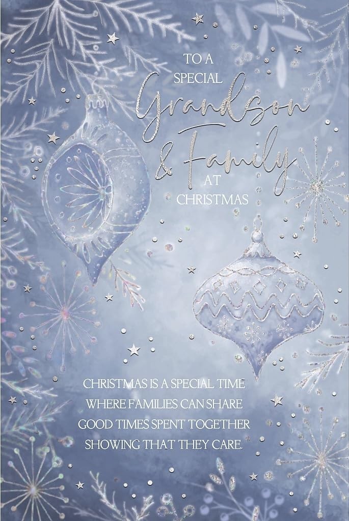 Grandson & Family Xmas Sparkle Festive Winter Wonderland Christmas Greeting Card