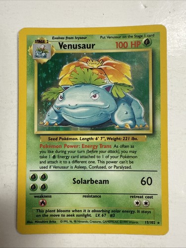 Pokémon 199 TCG Venusaur Base Set Holo Unlimited Rare Card 15/102 LP Condition