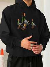 Men's Chicken Dance Graphic Hooded Sweatshirt - Funny Chicken Print Streetwear H