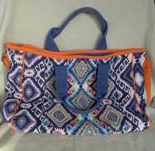 Tu (Sainsbury's brand) blue, orange and beaded tote/ beach bag - 45cm x 29cm
