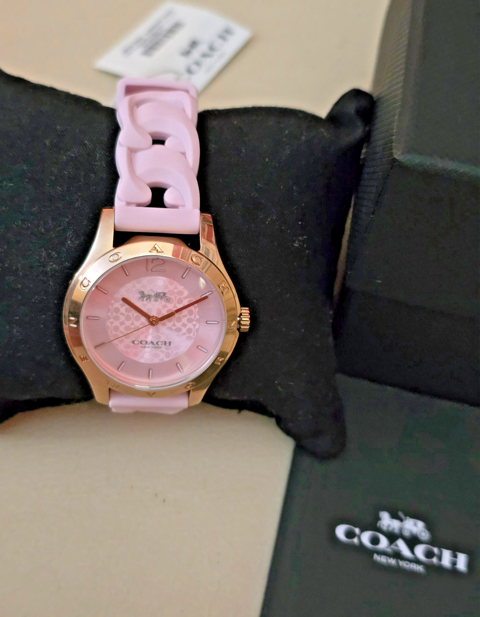 COACH ピンクレザー アナログ時計 Coach Women's Maddy Watch 34mm Rubber Strap in Blush Pink Rare NWT