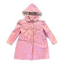 VTG Rothschild Pink Hooded Floral Lined Trench Raincoat Girls Sz 3T Cottagecore