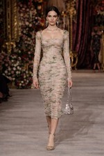 Dolce & Gabbana Dress Floral Corset Ruched Tulle Sheer Long Sleeve Party Size 40