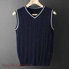Men's Knitted Vest Sleeveless Sweater Pullover Knitwear Gilet Formal Casual Tops