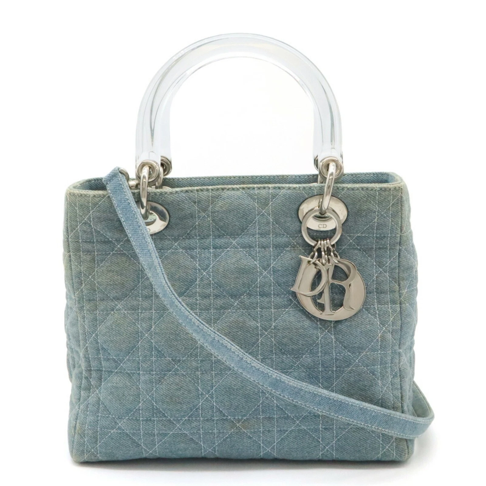 Christian Dior Lady Cannage sac à main bandoulière denim bleu clair transparent GZl14cuo