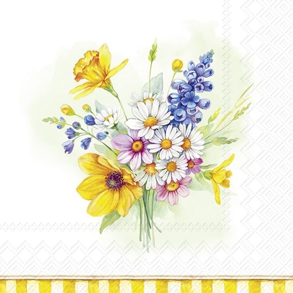 4 x Table Napkins/3Ply/33cm/Decoupage/Bouquet of Spring Flowers/Muscari/Daisies