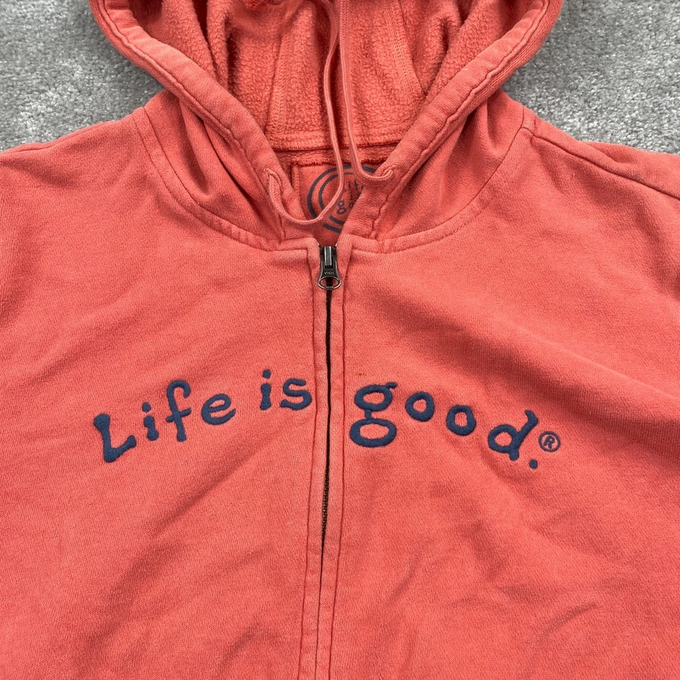 Sudaderas con capucha Life Is Good calce relajado bordadas con cremallera completa para mujer talla M coral Foto 4 de 4