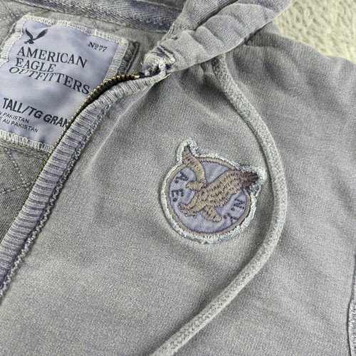 VTG Y2K American Eagle Hoodie Mens XLT Blue Garment Dye Heavy Quilt Line Zip Up - Picture 2 of 16