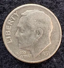1951-D Roosevelt Dime, silver, INV: 2229, Combined shipping