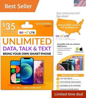Unlimited Minutes & 10GB Fast Data with 35 Preloaded SIM Card Kit - 30 Day Plan