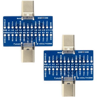 2 PCS USB Type C Breakout Board Male To Female 24Pin Output Test Learning