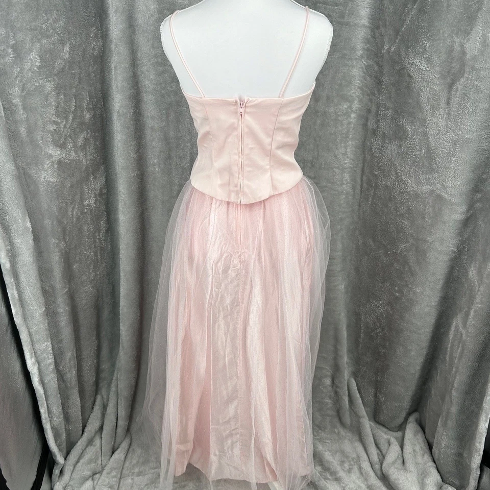 Vestido corsé de tul rosa Blondie Nites de Jaslene de la década de 2000 con cuentas flor niña fiesta Foto 3 de 4