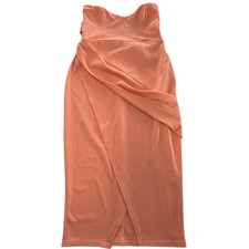 ASOS Dress Womens US 10 Orange Strapless Midi Ruched Asymmetric Formal