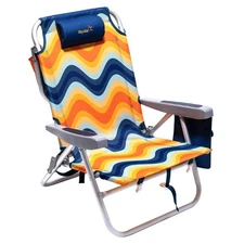 SUNNYFEEL Low Beach Chair 5 Position Lay Flat, Portable Folding Backpack Beac...