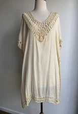 Elanora Australia Short Beach Kaftan Ivory Crochet Soft Cotton Boho Chic Resort
