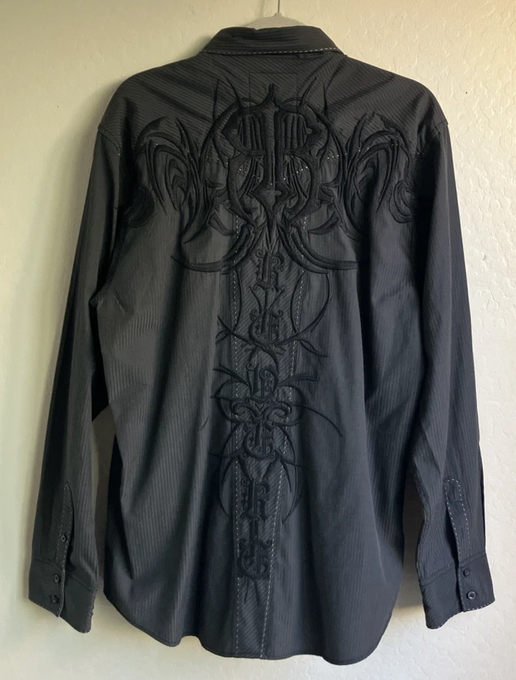Roar Signature Mens Black Embroidered Stitch Long Sleeve Button Down Shirt SZ XL - Image 4 of 4